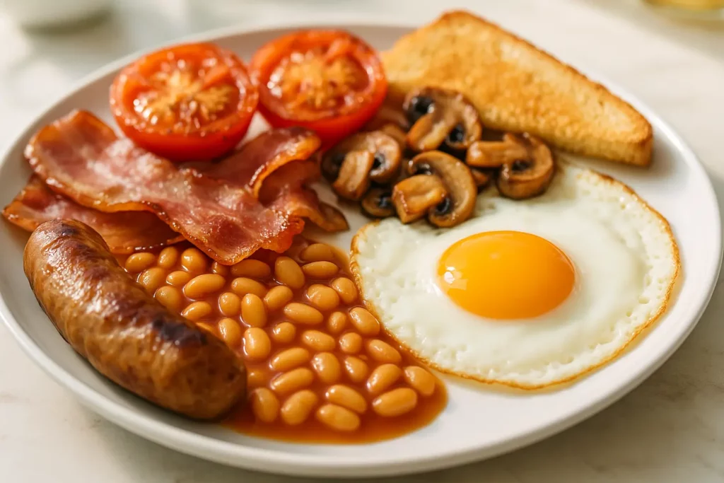 full english breakfast on a plate