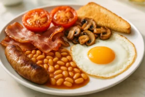 full english breakfast on a plate